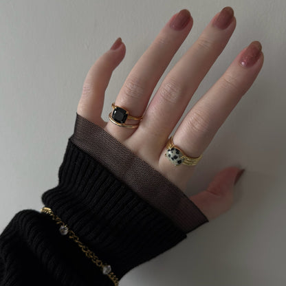 [ black spinel ] square faceted cut gold [ free size ]