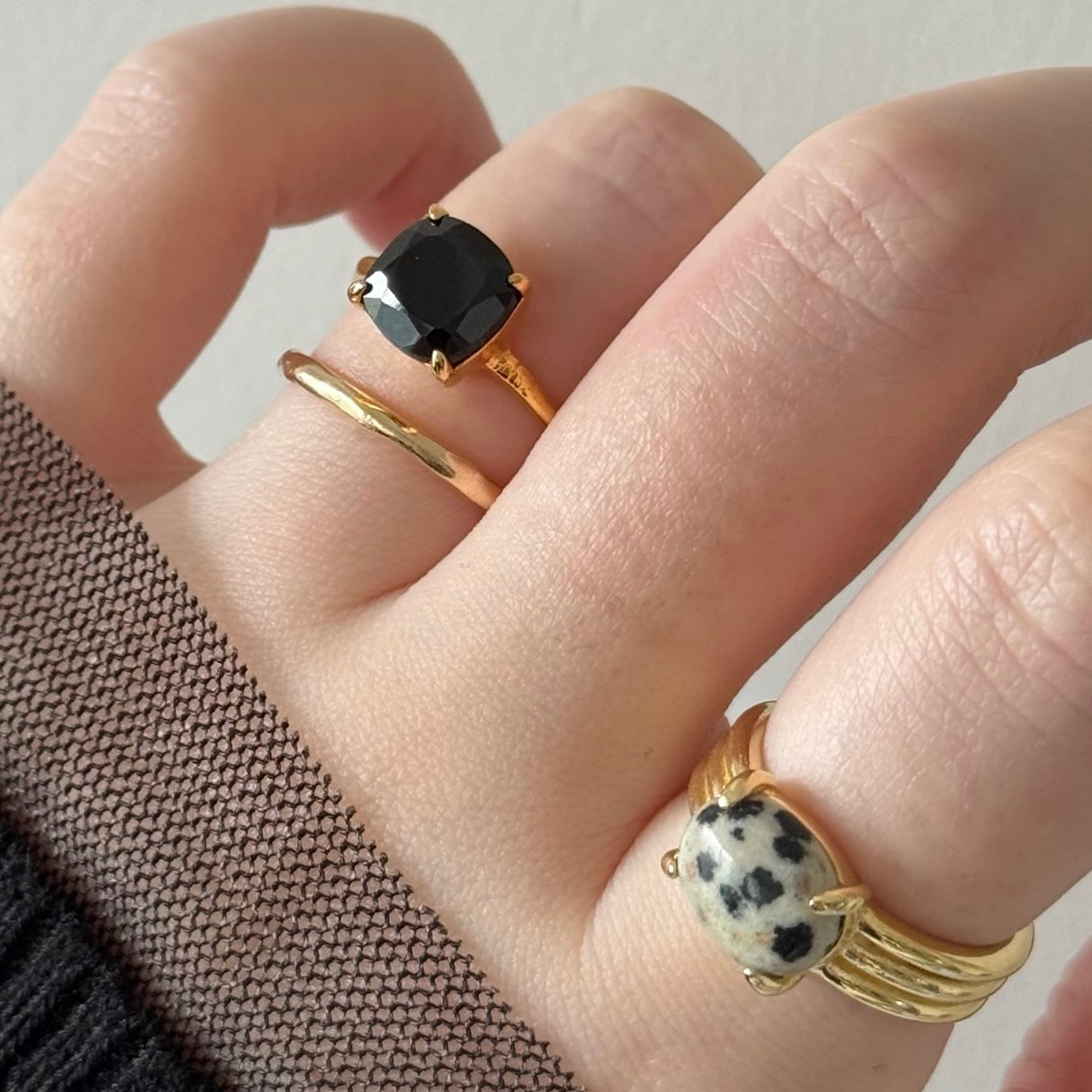 [ black spinel ] square faceted cut gold [ free size ]