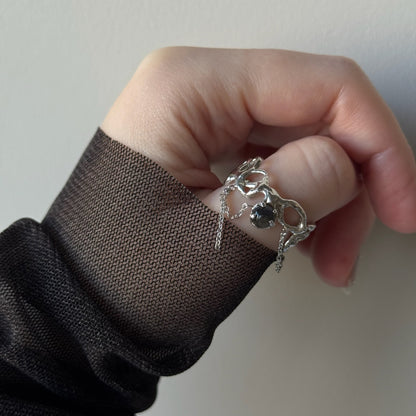 [ labradorite ] nuanced mesh silver [ free size ]