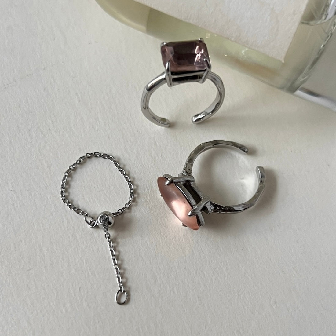 [ light pink ] gem OCTAGON silver [free size]