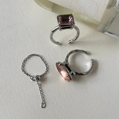 [ light pink ] gem OCTAGON silver [free size]