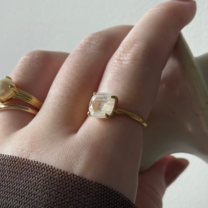[ moon stone ] square faceted cut gold [ free size ]