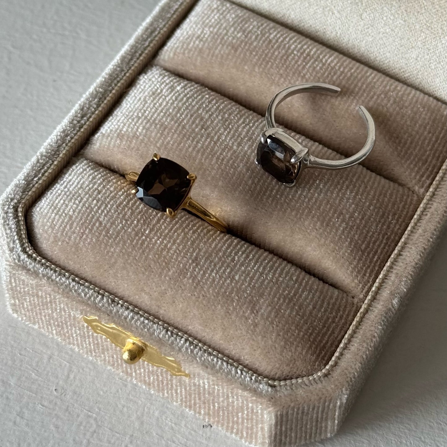 [ smoky quartz ] square faceted cut gold [ free size ]