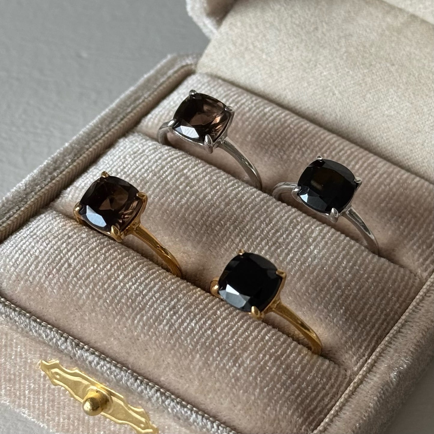 [ smoky quartz ] square faceted cut gold [ free size ]