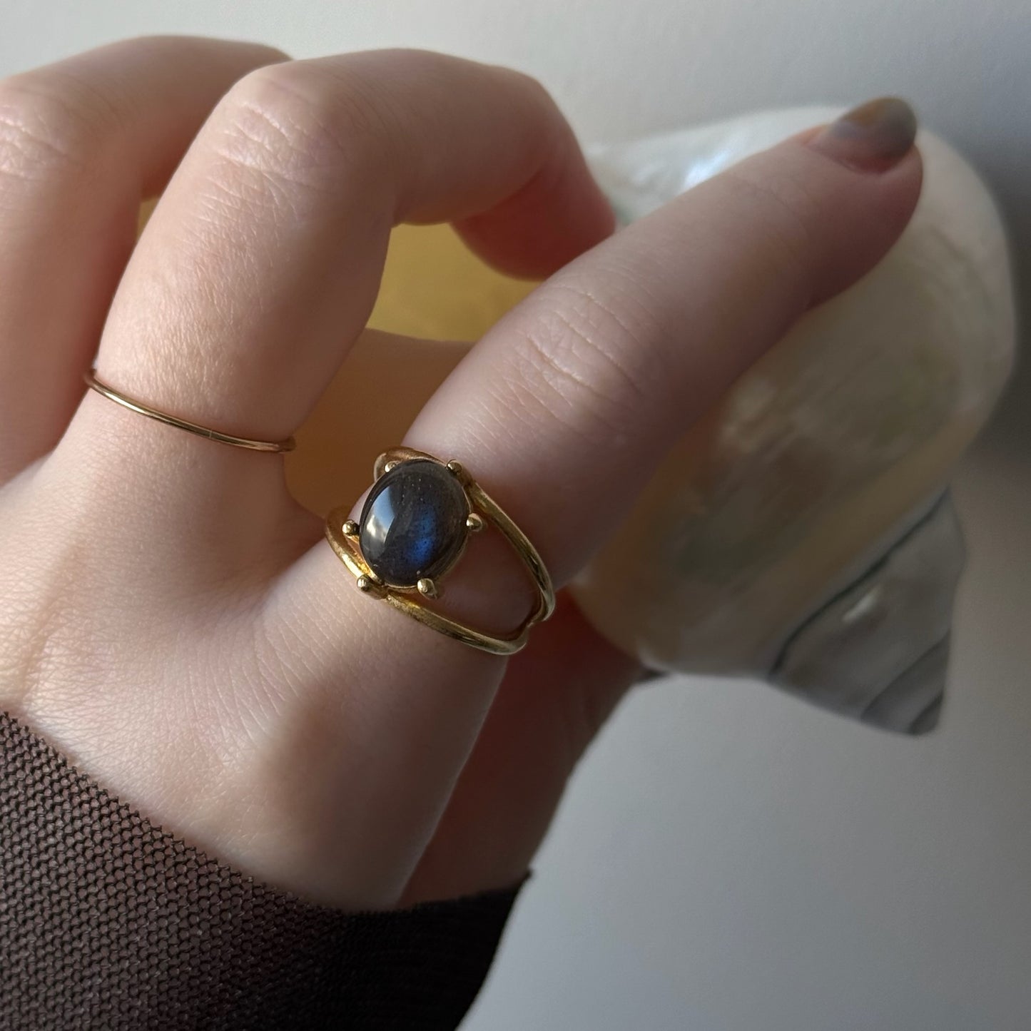 [ black labradorite ] double gold [ free size ]
