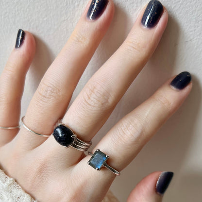 [ labradorite ] rectangle faceted cut silver [ free size ]