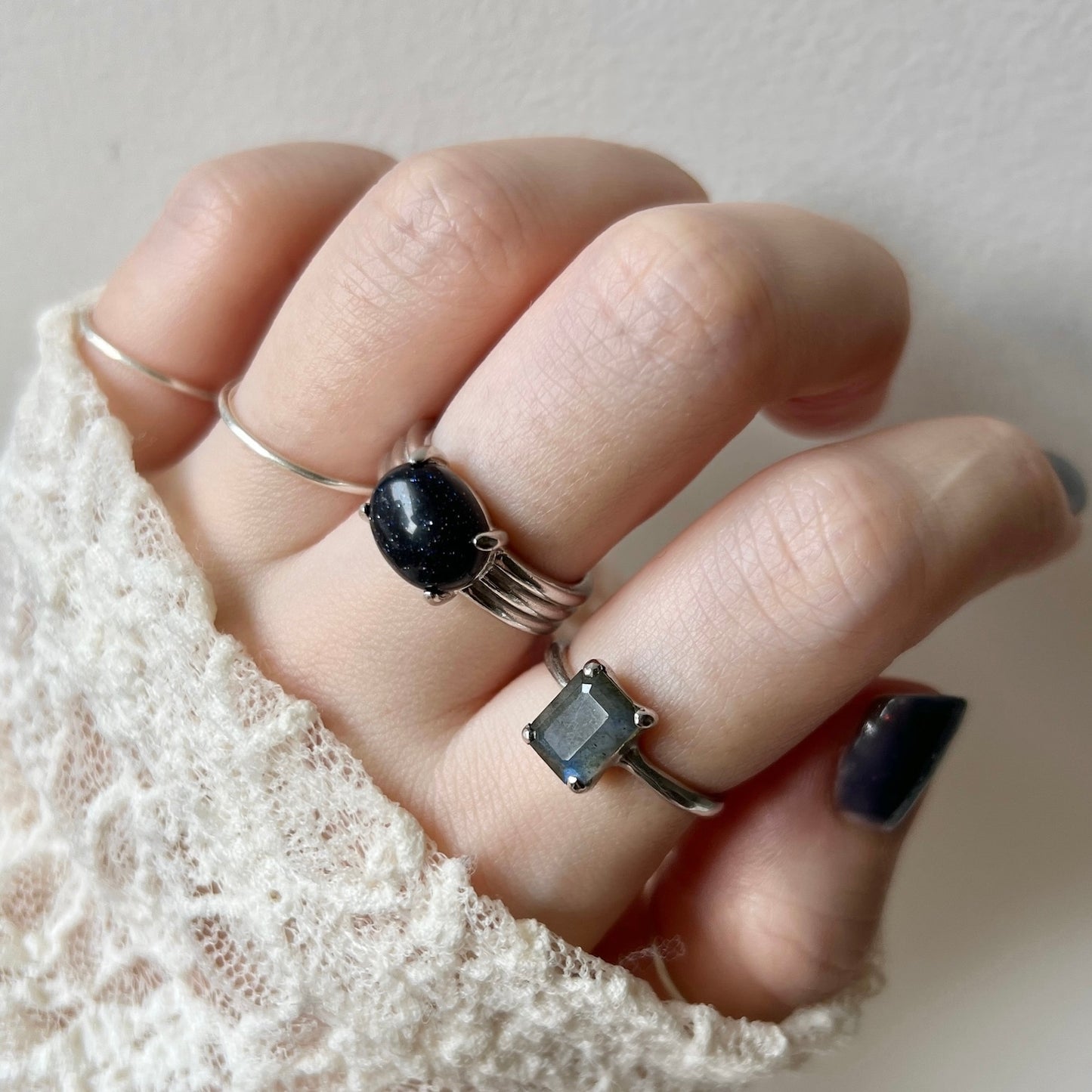[ labradorite ] rectangle faceted cut silver [ free size ]