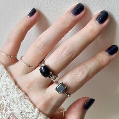 [ labradorite ] rectangle faceted cut silver [ free size ]