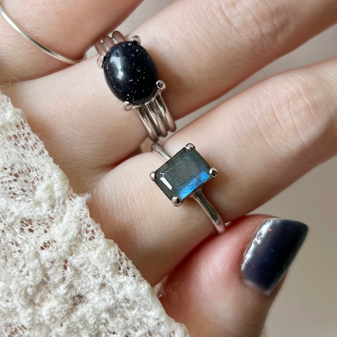 [ labradorite ] rectangle faceted cut silver [ free size ]