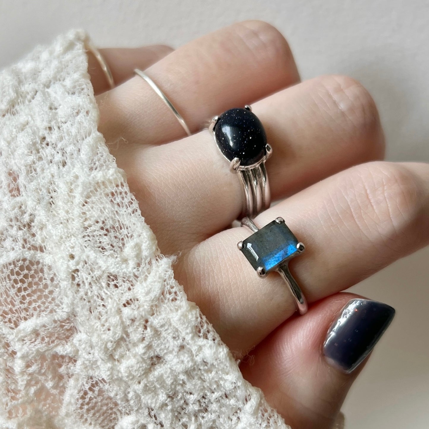 [ labradorite ] rectangle faceted cut silver [ free size ]