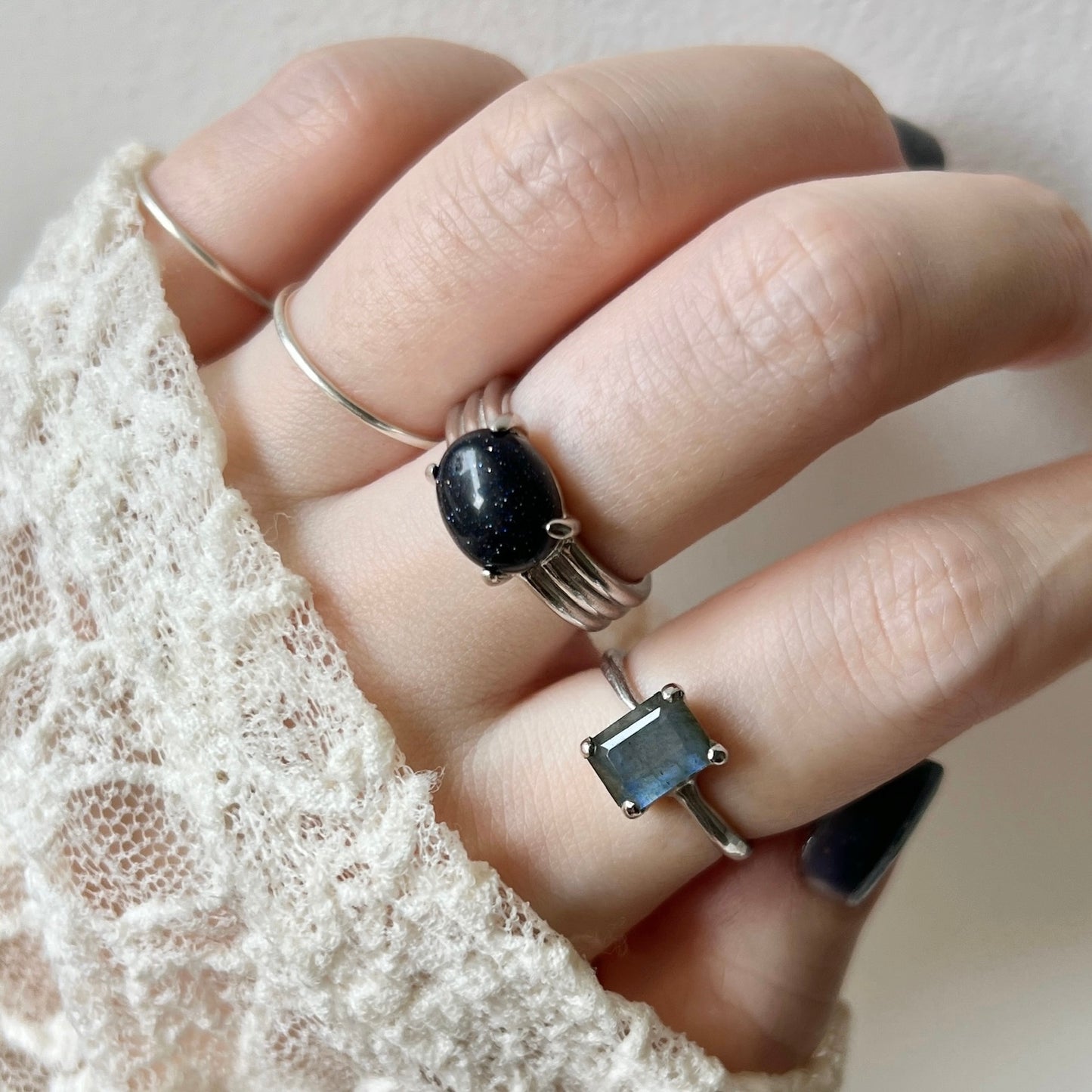 [ labradorite ] rectangle faceted cut silver [ free size ]