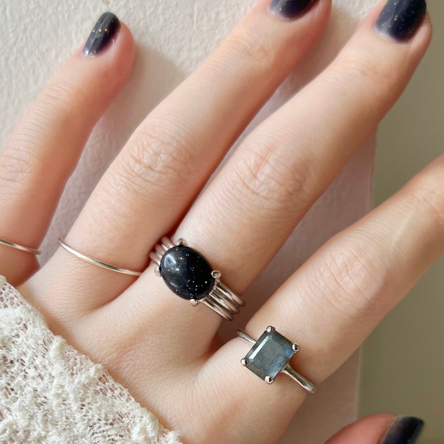 [ labradorite ] rectangle faceted cut silver [ free size ]