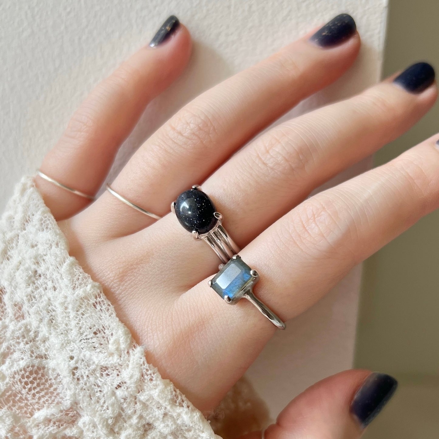 [ labradorite ] rectangle faceted cut silver [ free size ]