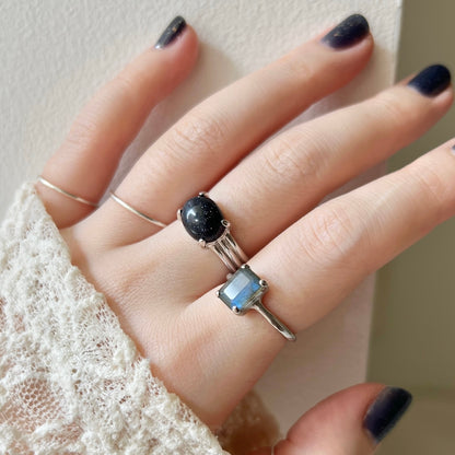 [ labradorite ] rectangle faceted cut silver [ free size ]
