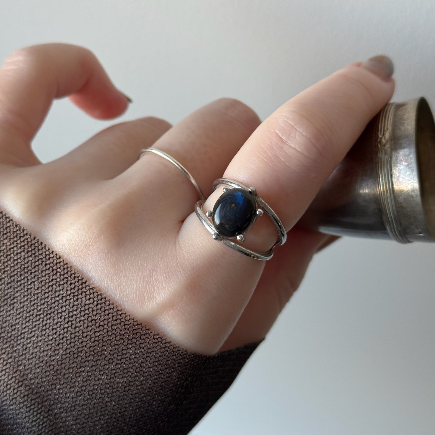 [ black labradorite ] double silver [ free size ]
