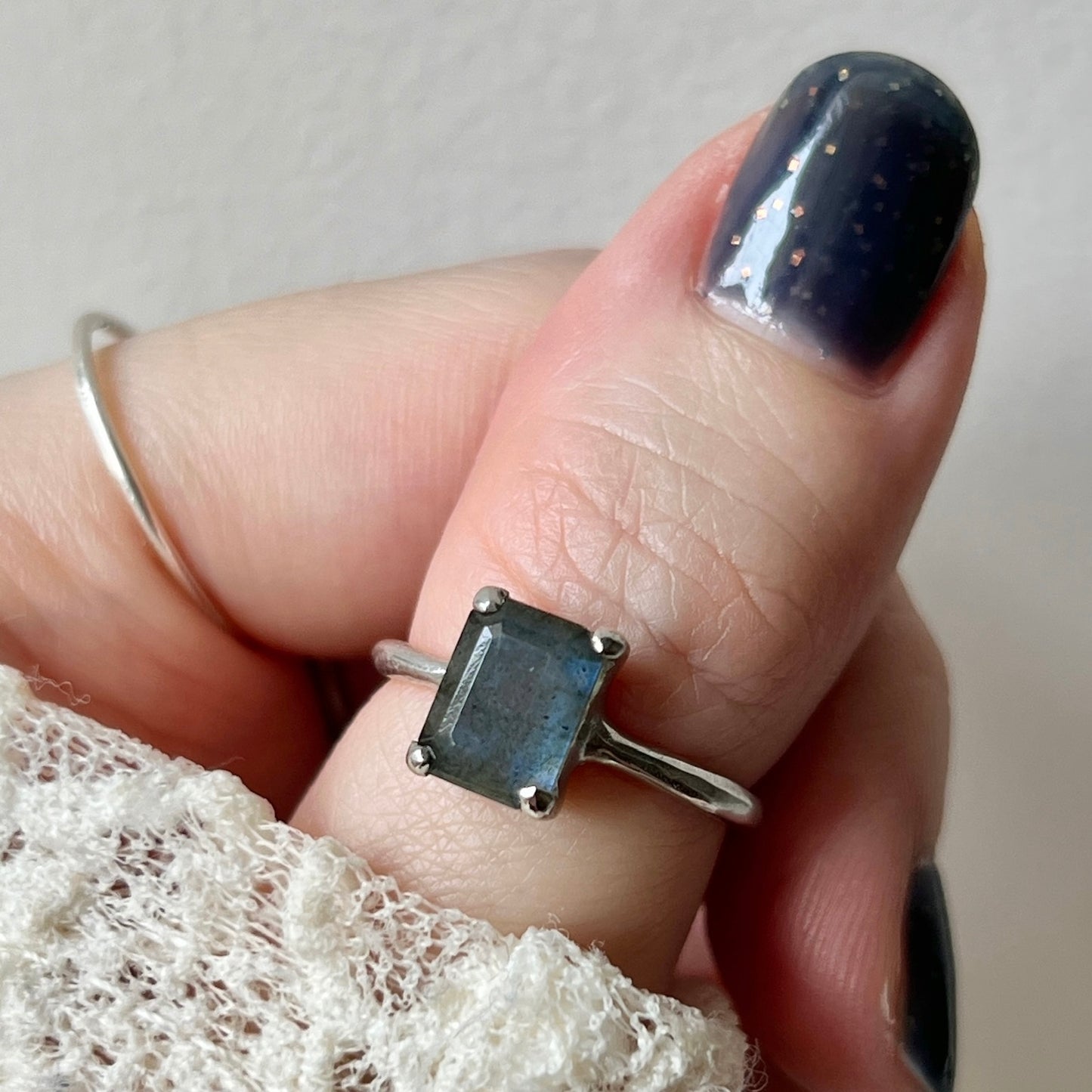 [ labradorite ] rectangle faceted cut silver [ free size ]