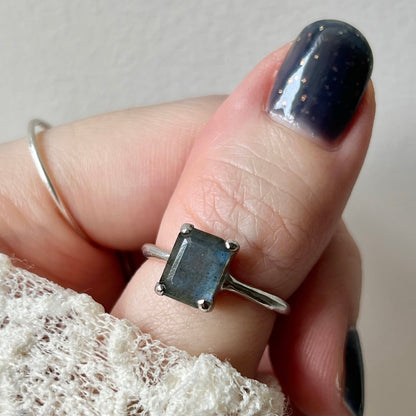 [ labradorite ] rectangle faceted cut silver [ free size ]