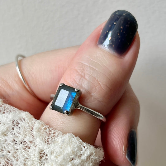 [ labradorite ] rectangle faceted cut silver [ free size ]