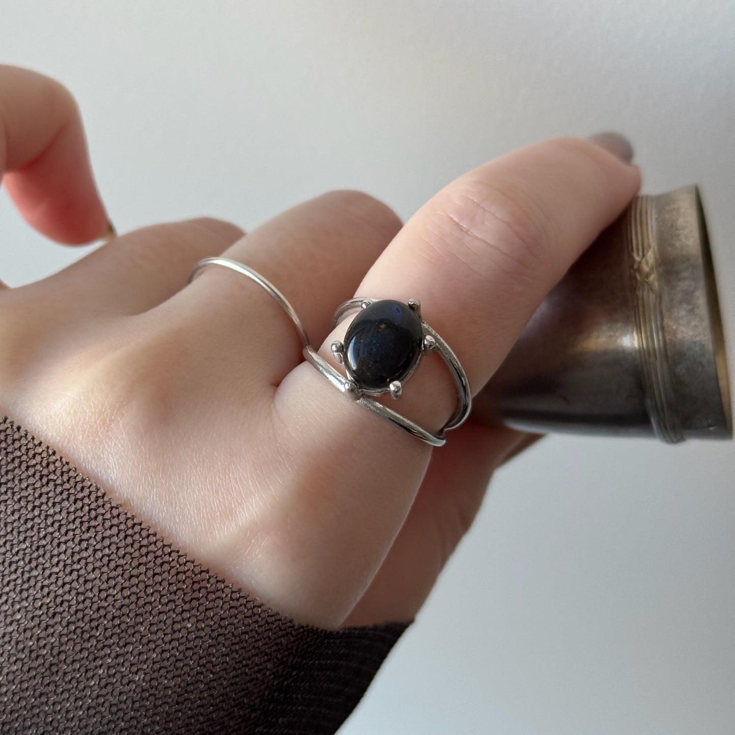 [ black labradorite ] double silver [ free size ]