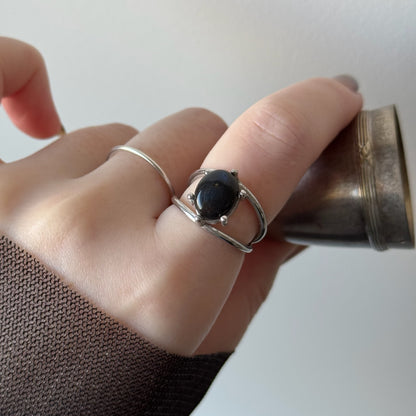 [ black labradorite ] double silver [ free size ]