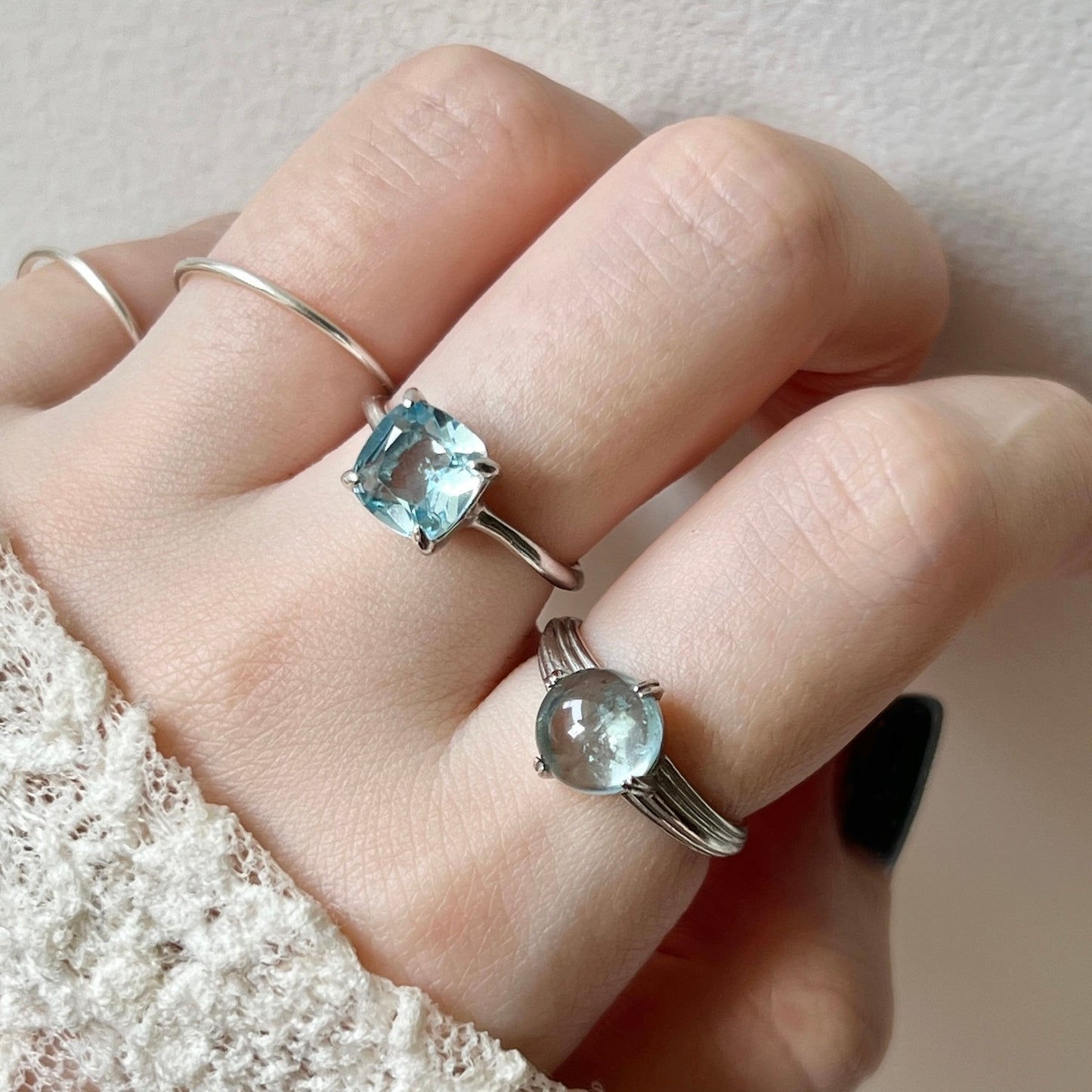 [ sky blue topaz ] square faceted cut silver [ free size ]