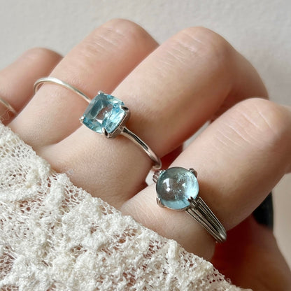 [ sky blue topaz ] square faceted cut silver [ free size ]