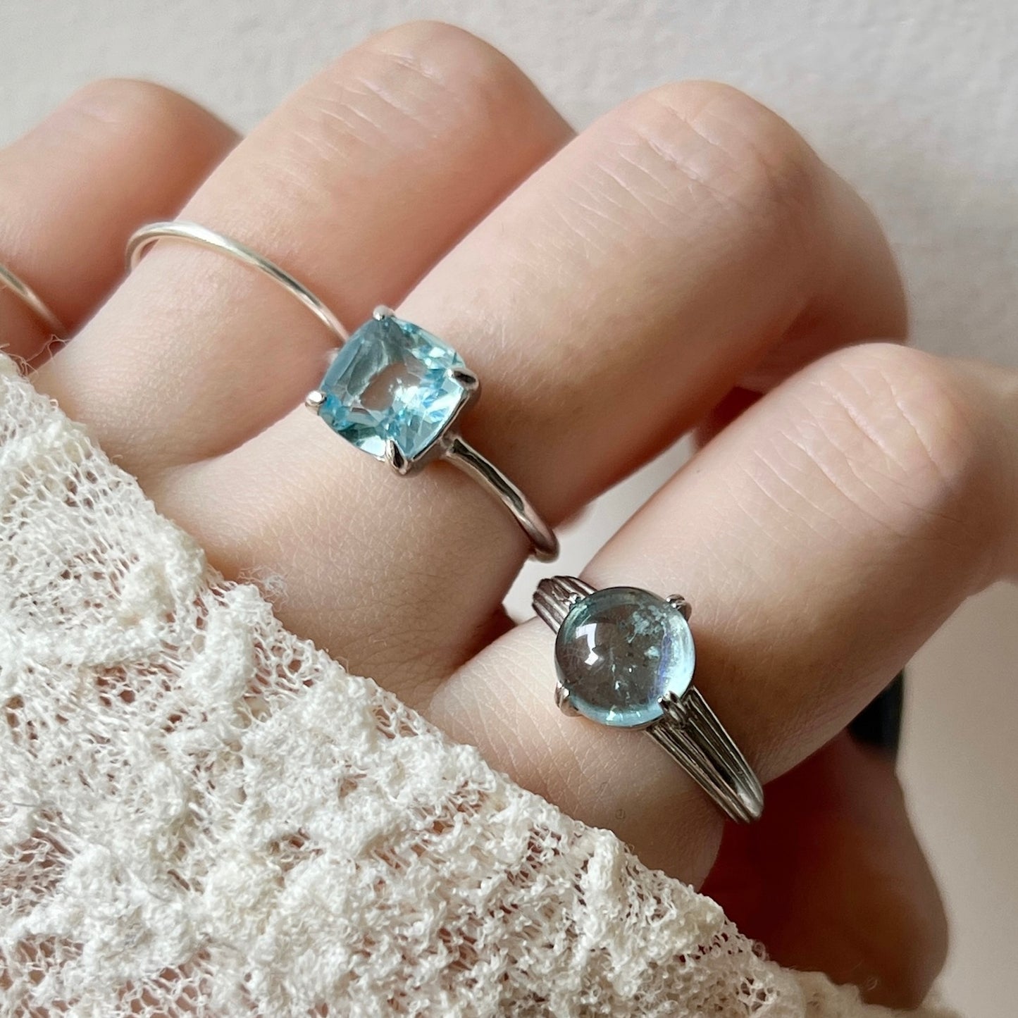 [ sky blue topaz ] square faceted cut silver [ free size ]
