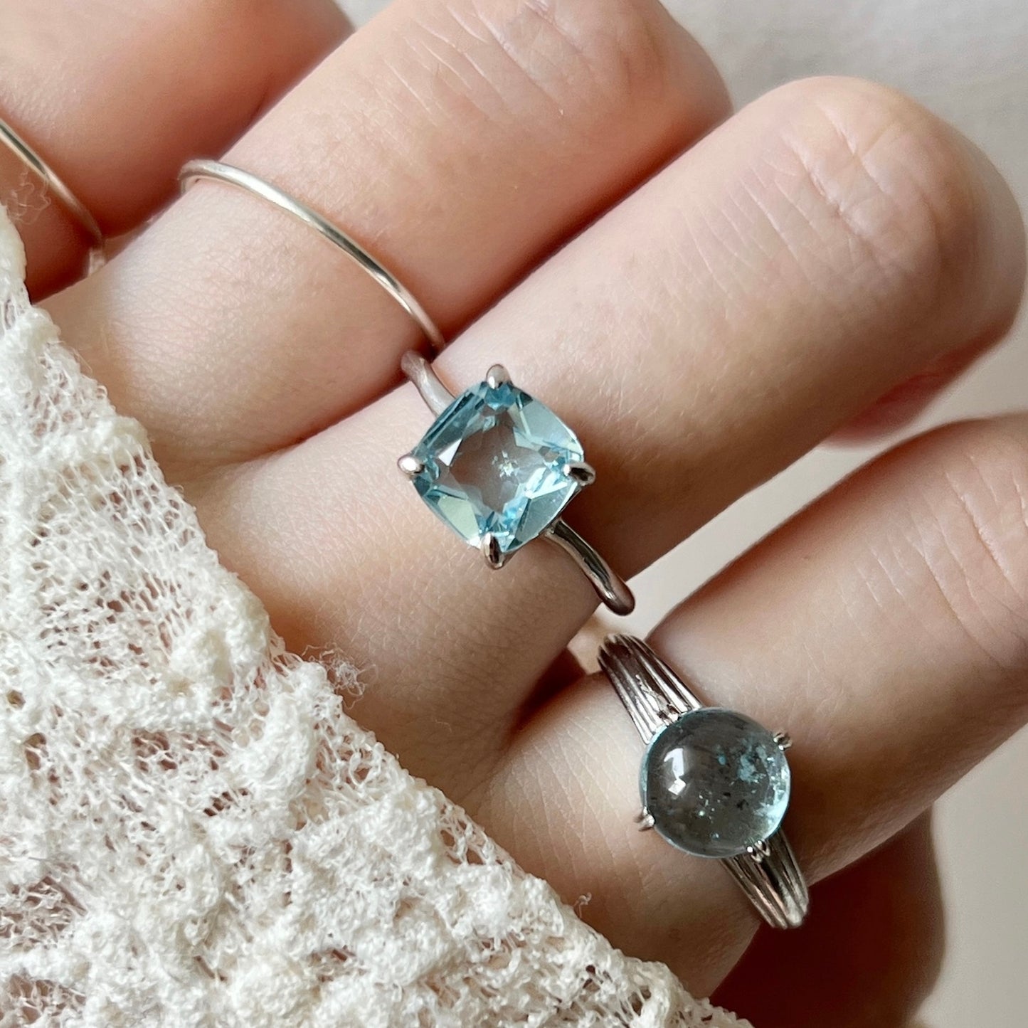 [ sky blue topaz ] square faceted cut silver [ free size ]
