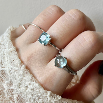 [ sky blue topaz ] square faceted cut silver [ free size ]