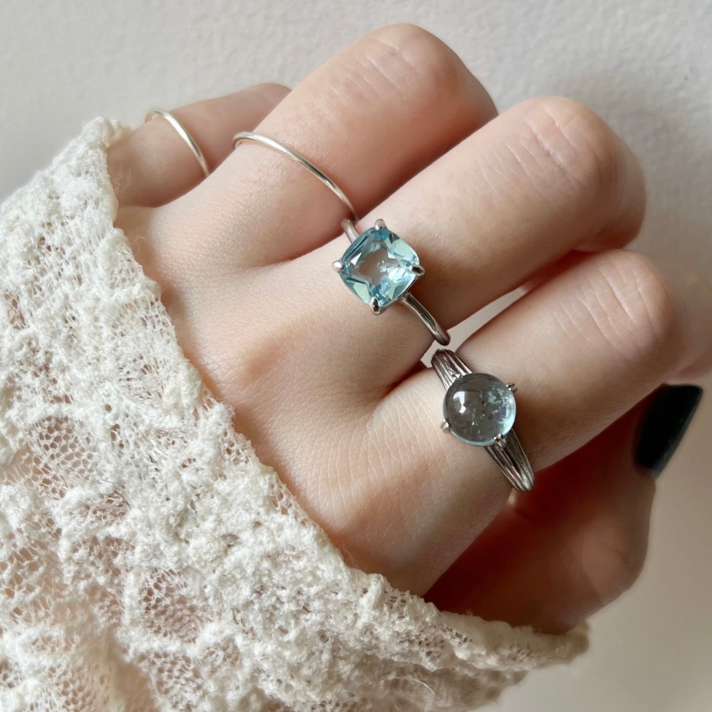 [ sky blue topaz ] square faceted cut silver [ free size ]