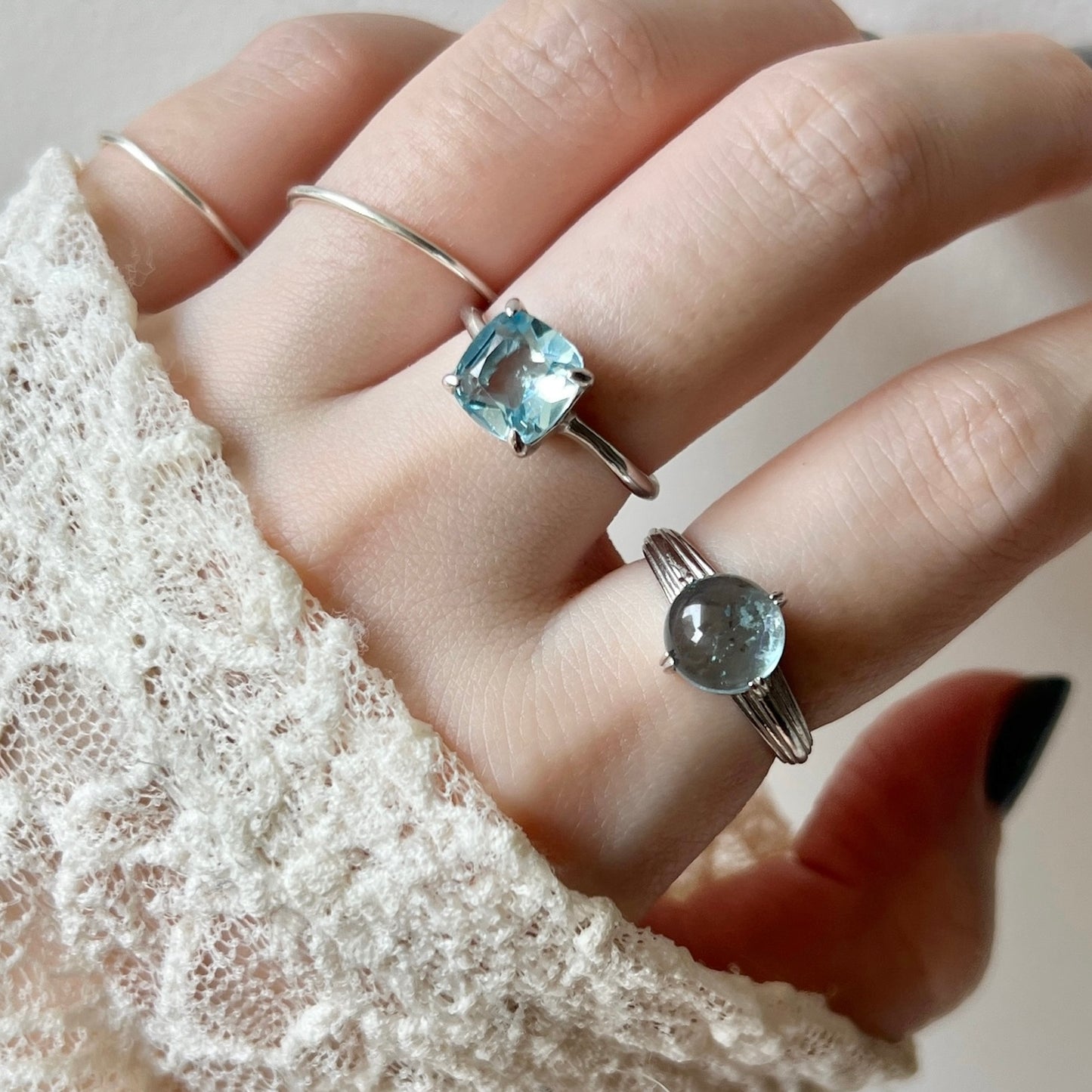 [ sky blue topaz ] square faceted cut silver [ free size ]