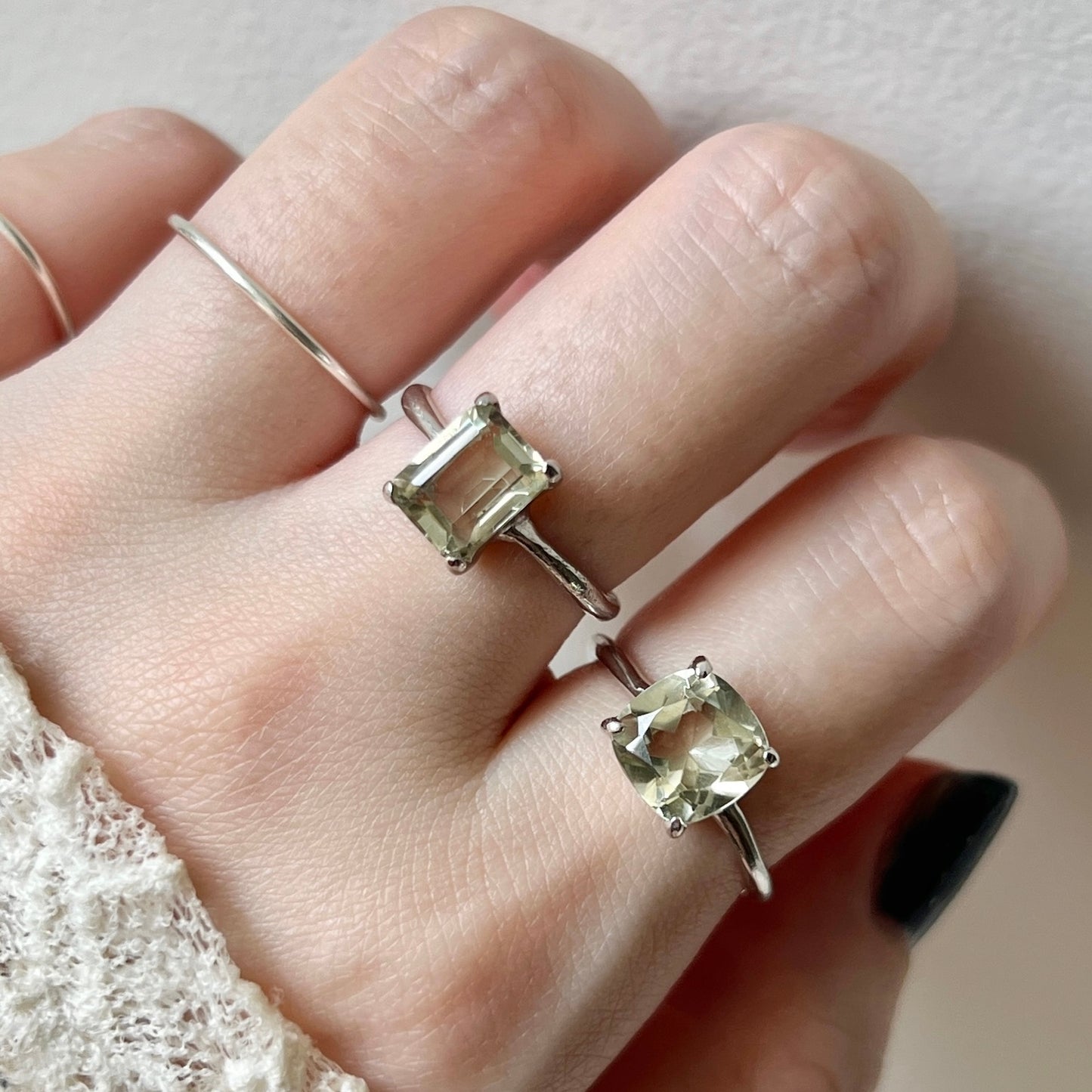 [ green amethyst ] square faceted cut silver [ free size ]