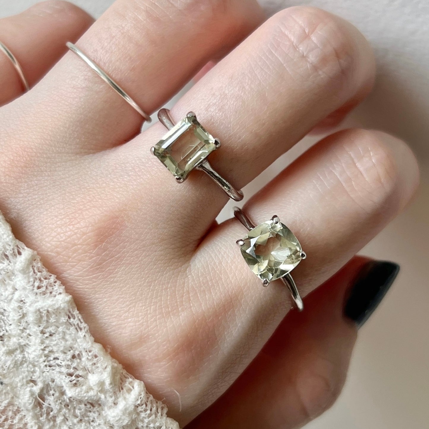 [ green amethyst ] rectangle faceted cut silver [ free size ]