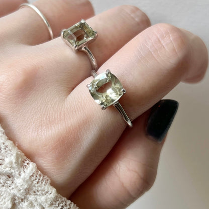[ green amethyst ] square faceted cut silver [ free size ]