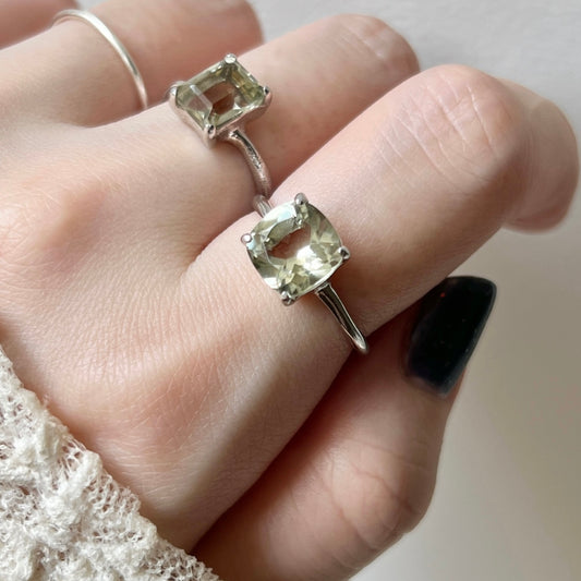 [ green amethyst ] square faceted cut silver [ free size ]