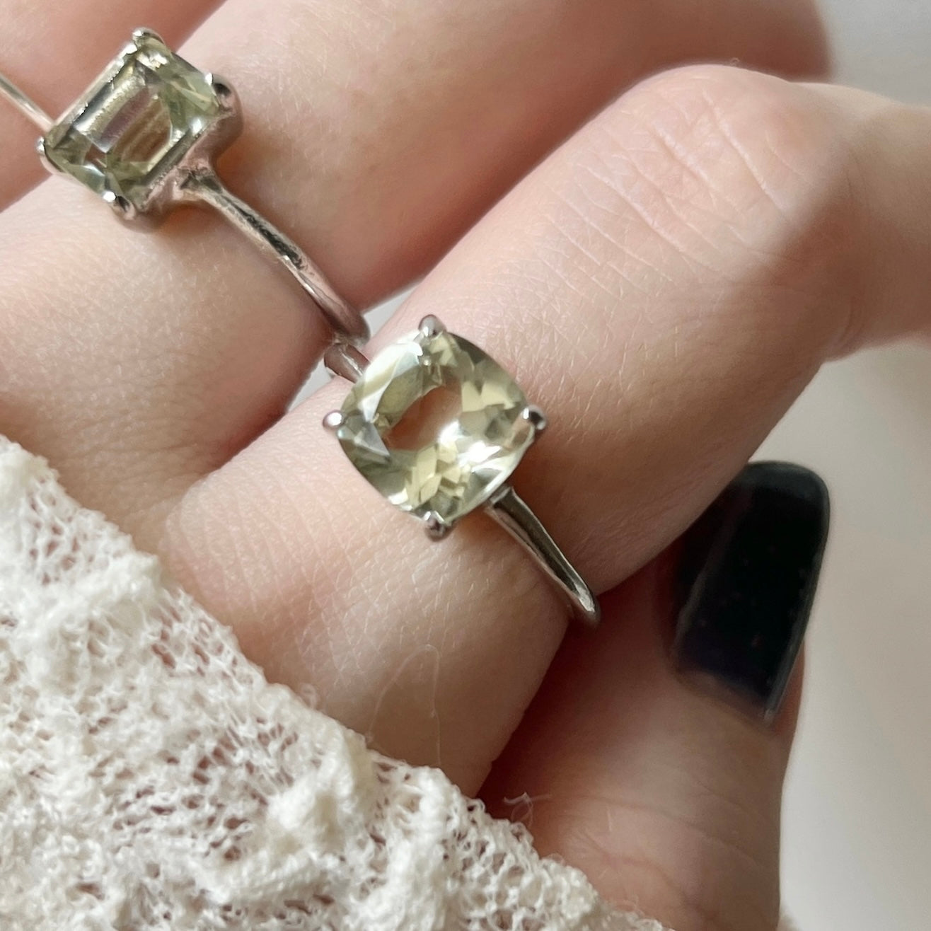 [ green amethyst ] square faceted cut silver [ free size ]