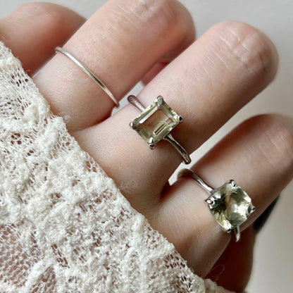 [ green amethyst ] square faceted cut silver [ free size ]