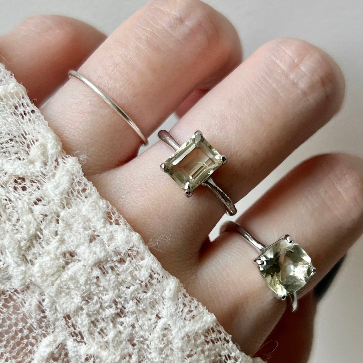 [ green amethyst ] rectangle faceted cut silver [ free size ]