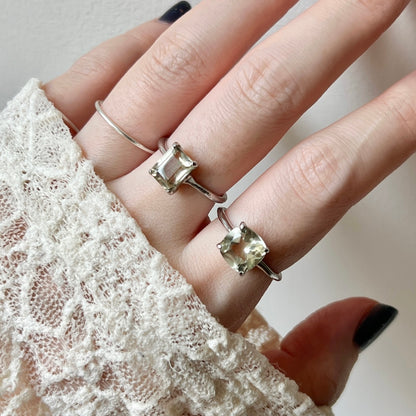 [ green amethyst ] square faceted cut silver [ free size ]