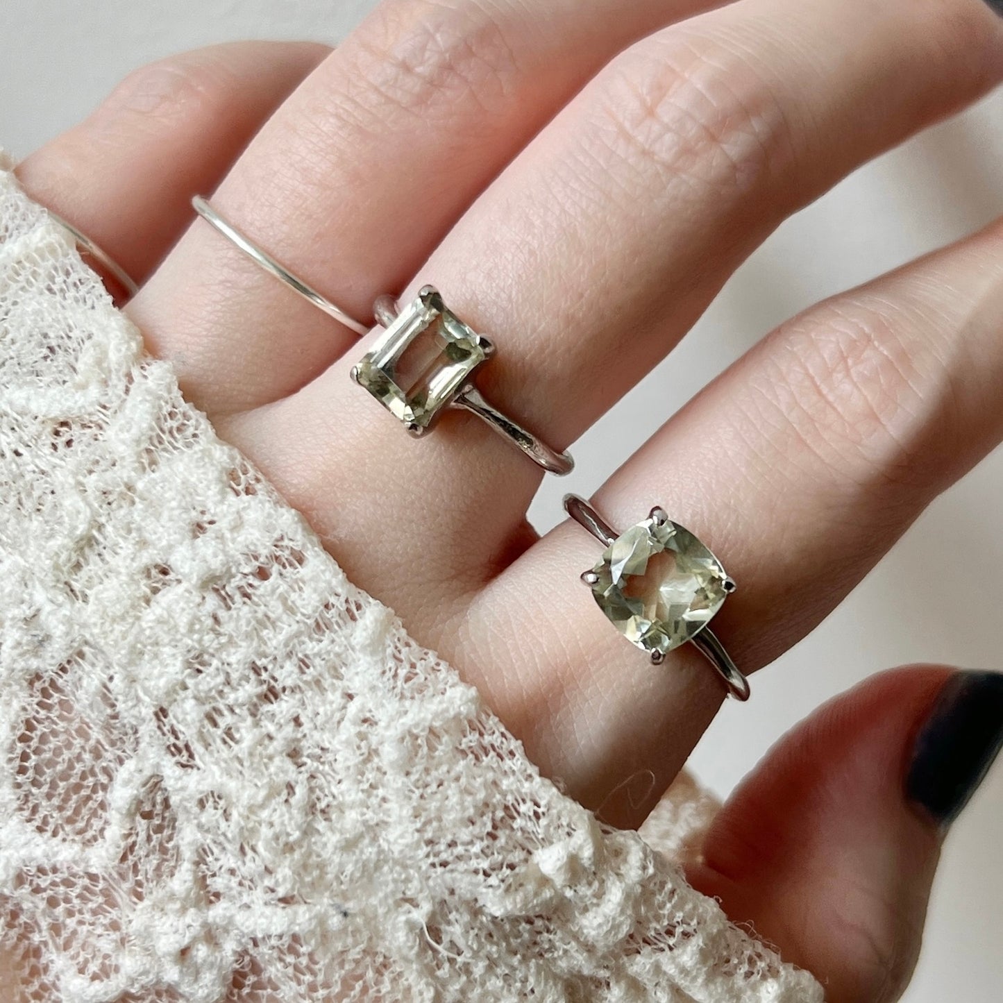 [ green amethyst ] square faceted cut silver [ free size ]