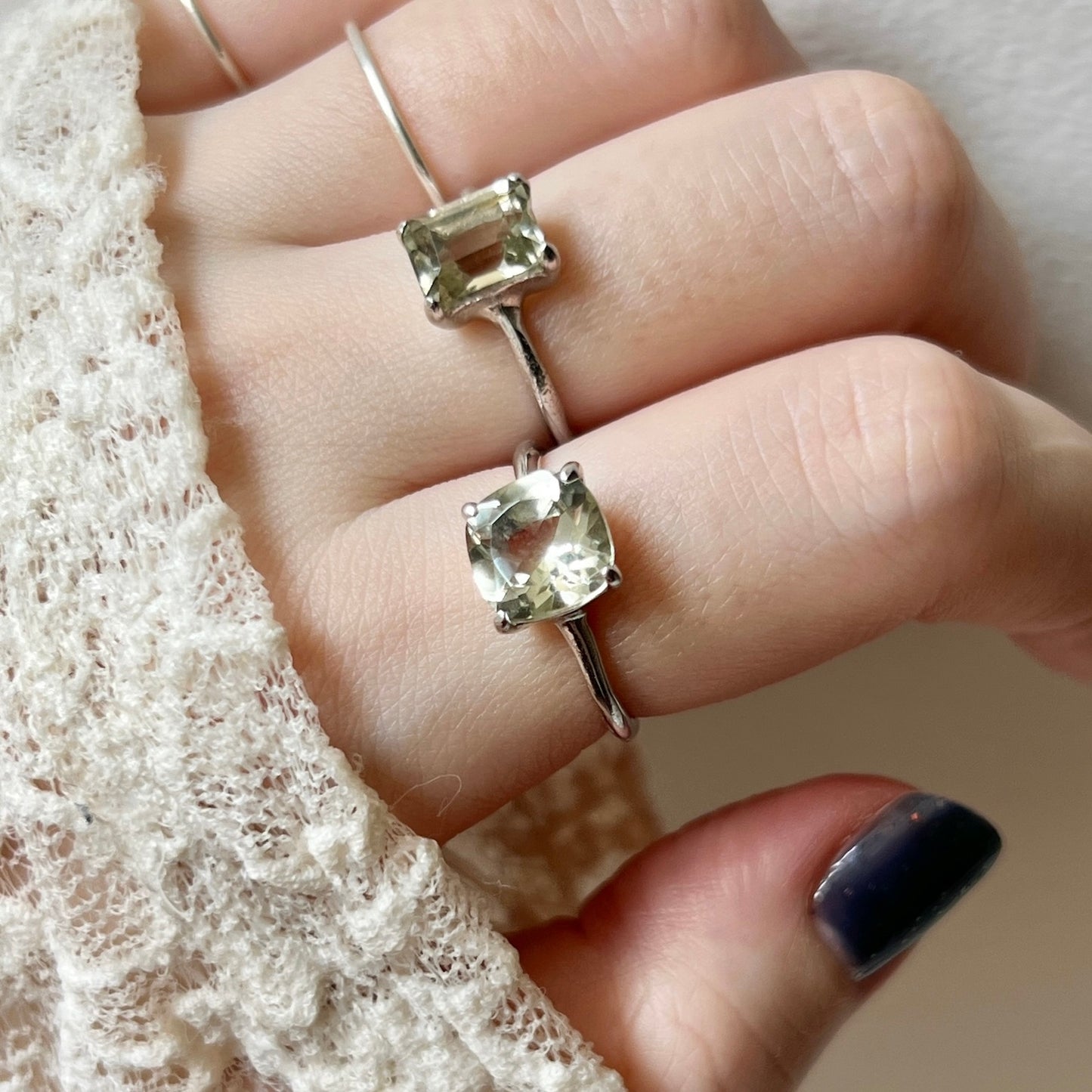 [ green amethyst ] rectangle faceted cut silver [ free size ]