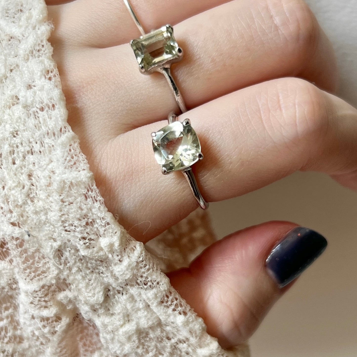 [ green amethyst ] square faceted cut silver [ free size ]