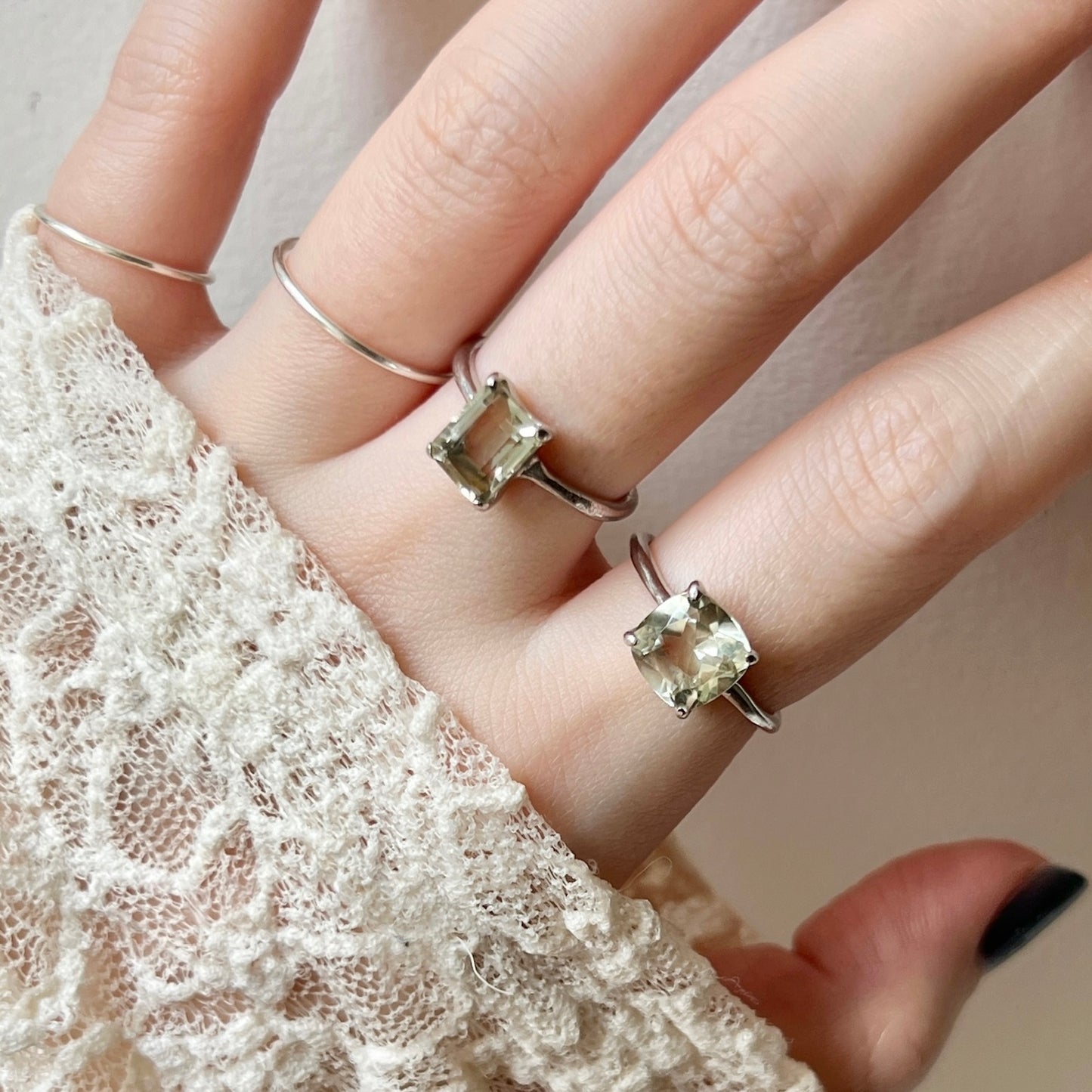 [ green amethyst ] rectangle faceted cut silver [ free size ]