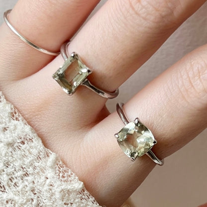 [ green amethyst ] square faceted cut silver [ free size ]