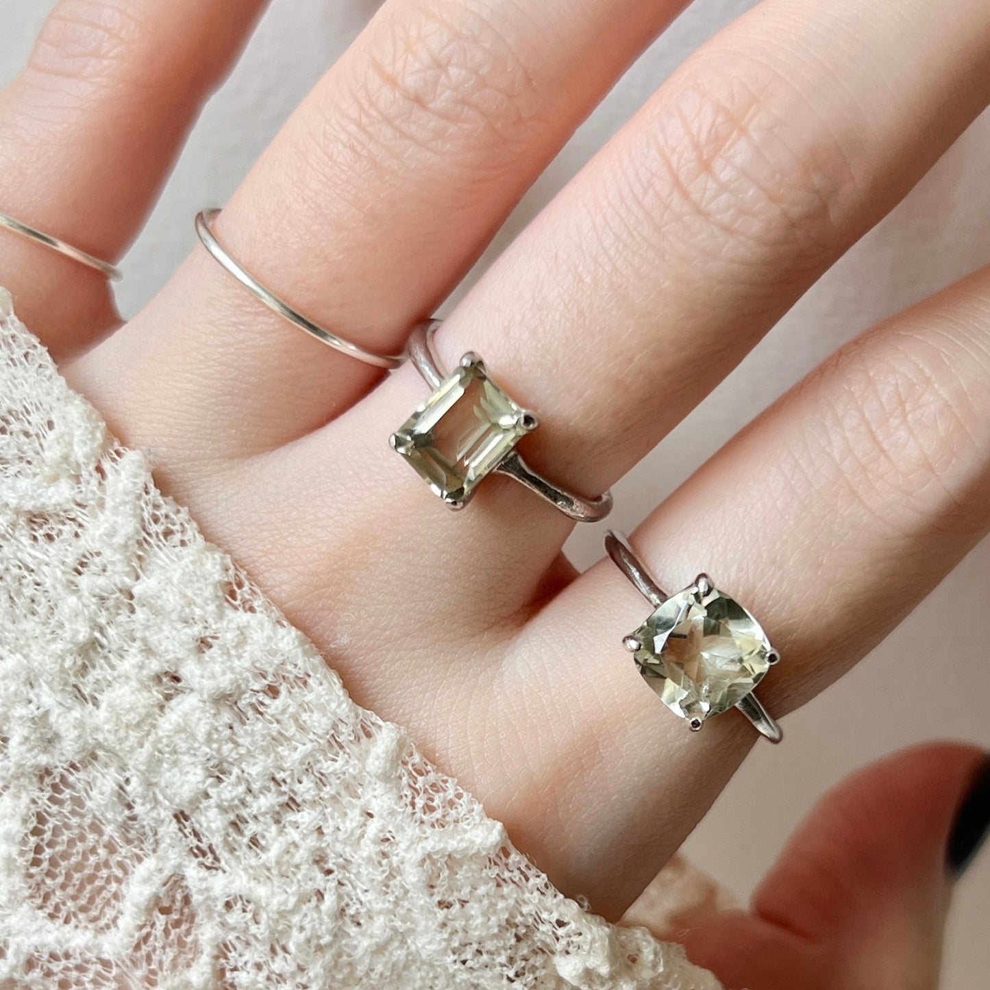 [ green amethyst ] square faceted cut silver [ free size ]