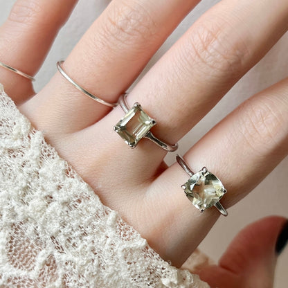 [ green amethyst ] square faceted cut silver [ free size ]