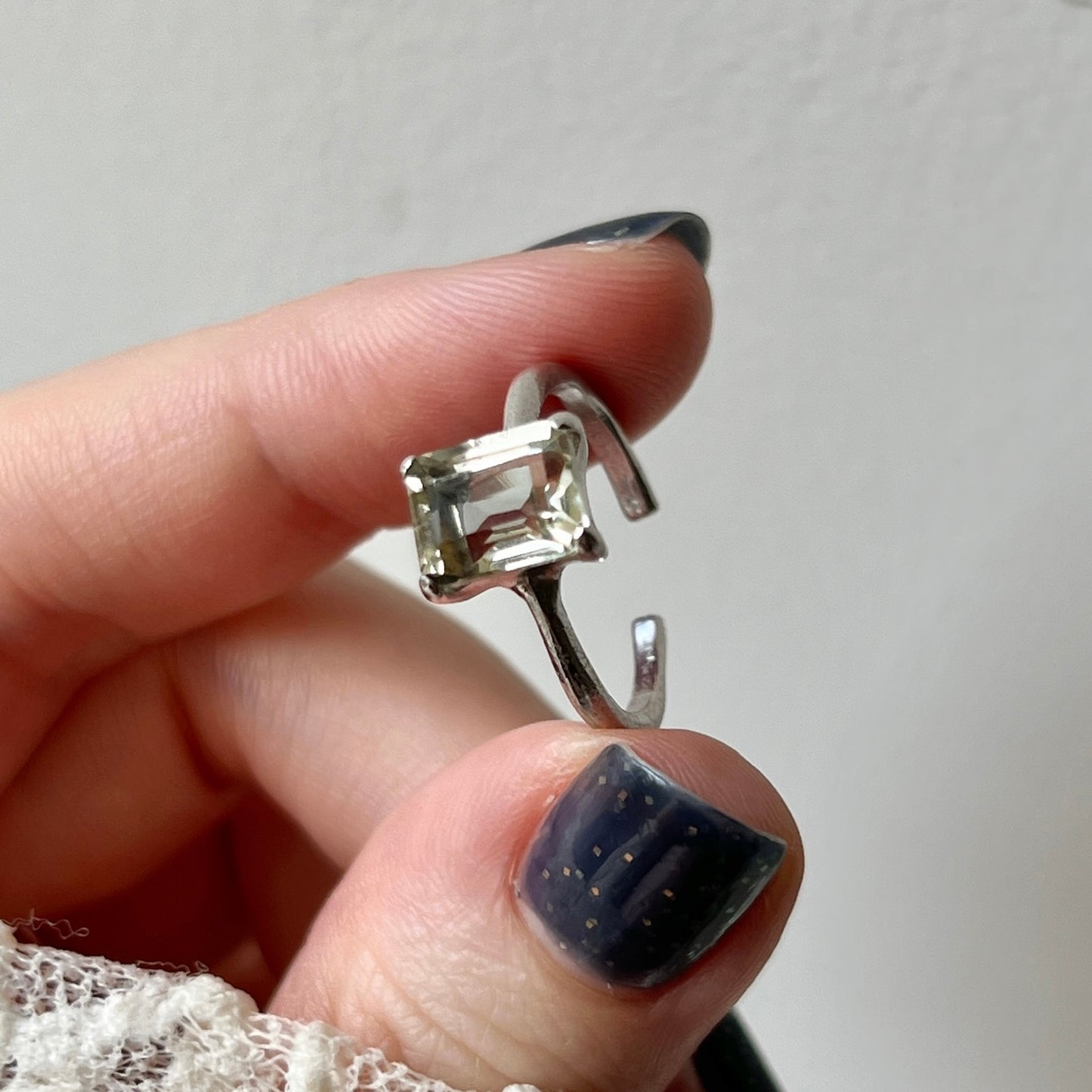[ green amethyst ] rectangle faceted cut silver [ free size ]