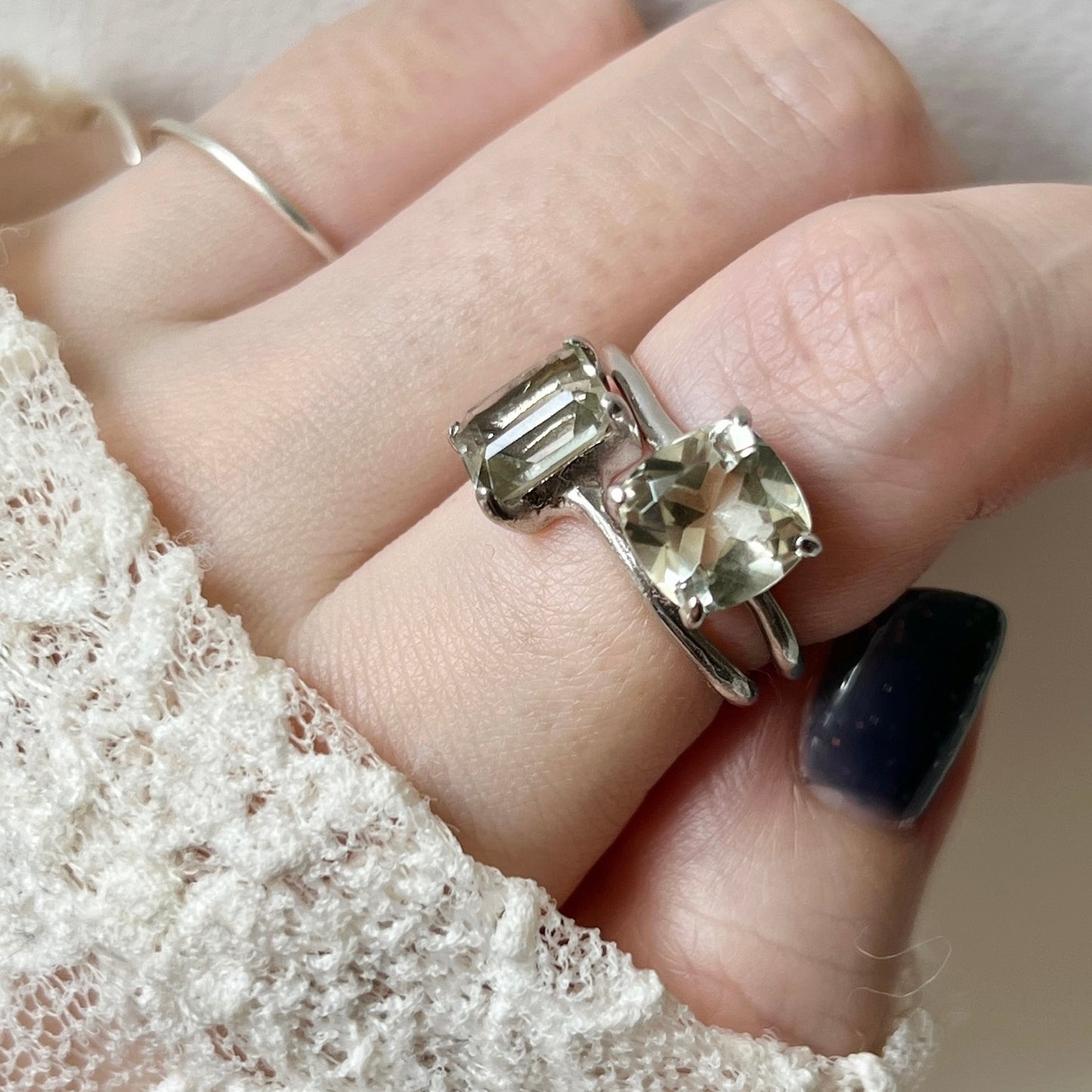 [ green amethyst ] rectangle faceted cut silver [ free size ]