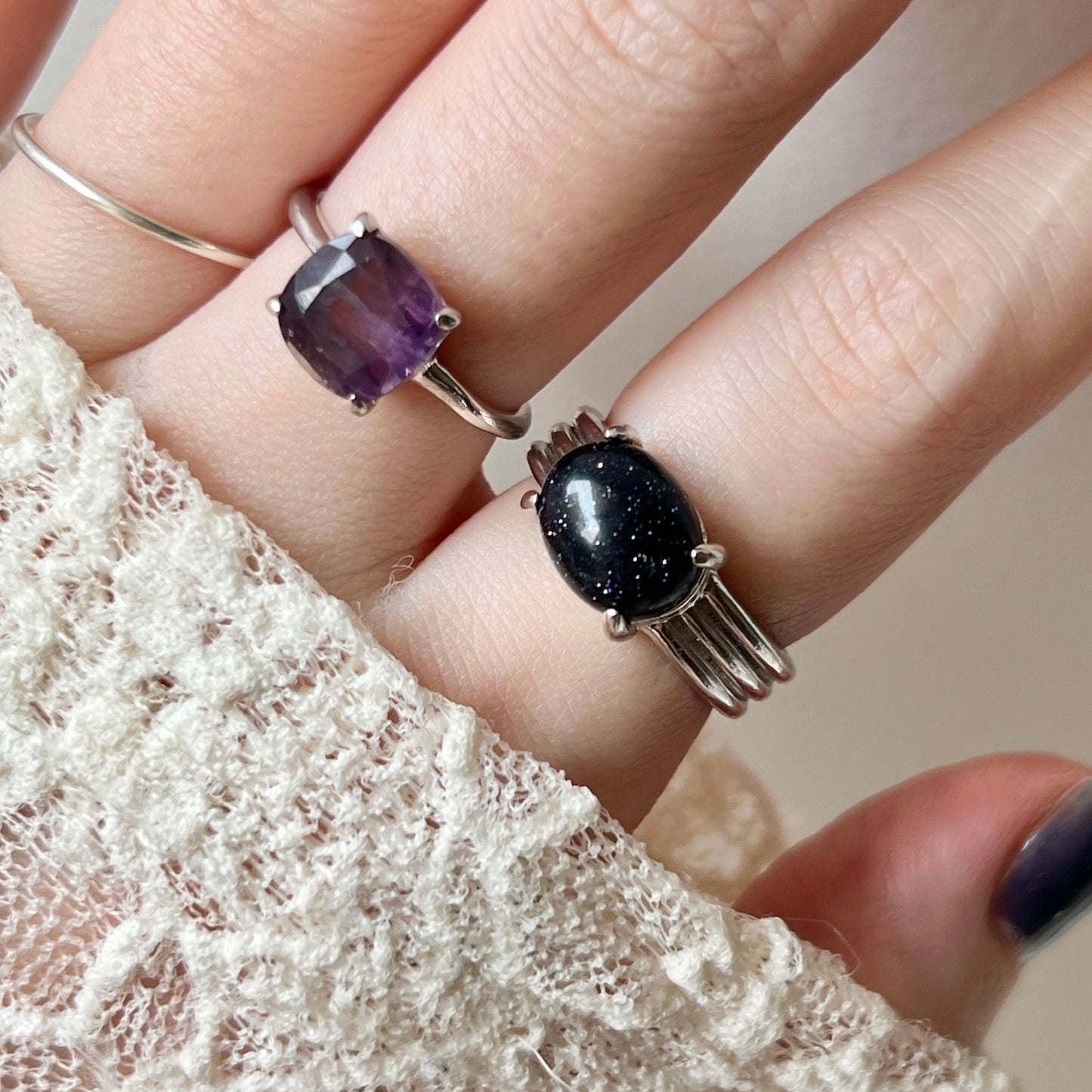 [ fluorite ] square faceted cut silver [ free size ]