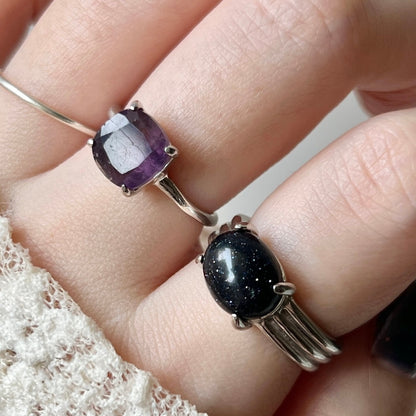 [ fluorite ] square faceted cut silver [ free size ]